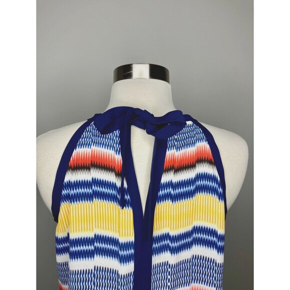 Vince Camuto Top Women Petite Small Navy Yellow White Geometric Neck Tie - Picture 8 of 8